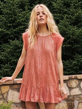 Free People NWT Mint Julep Sequin Mini Dress XS Coral Holiday Party NYE Glam